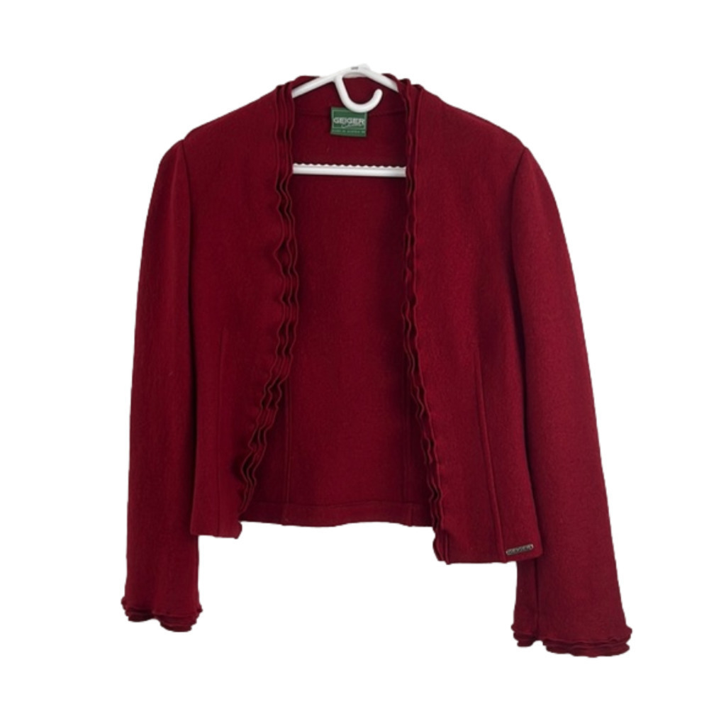 Geiger 100% Felted Wool Cherry Red Open Cardigan